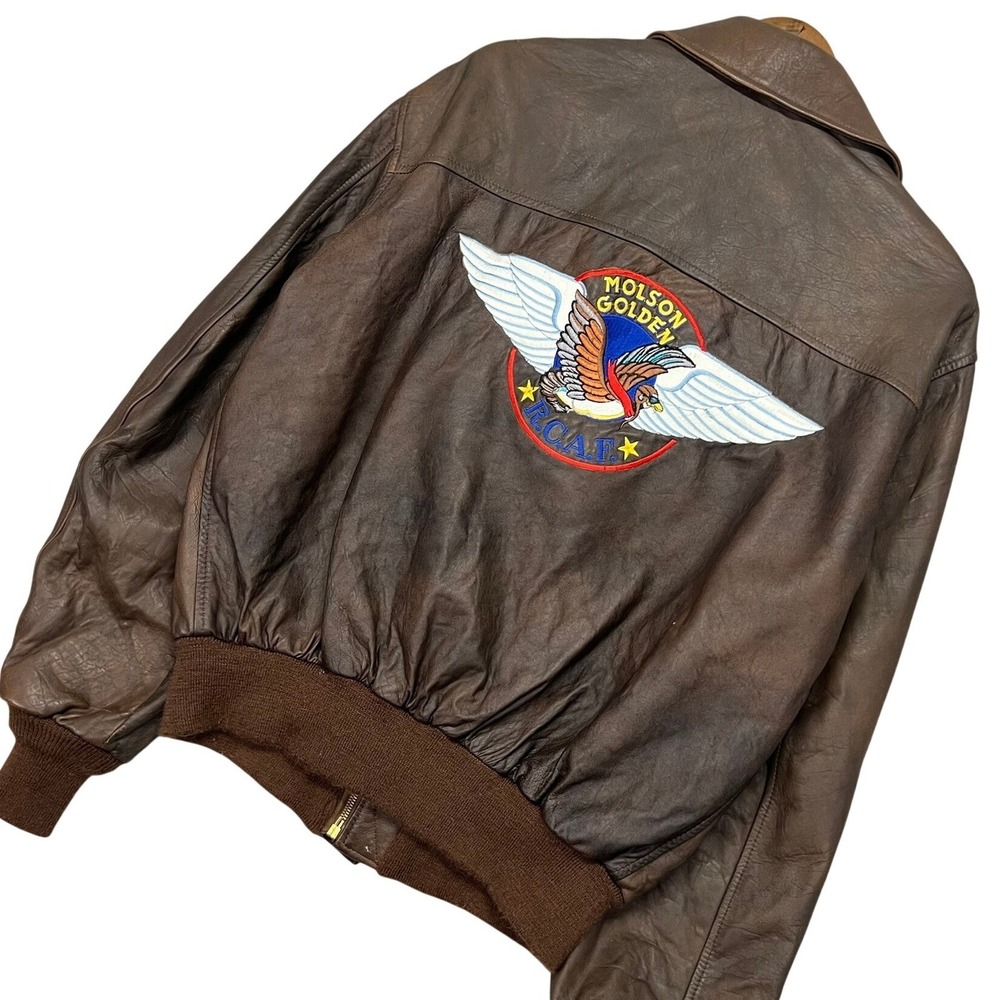 Vintage Molson Golden Beer Leather Bomber Jacket *Hartland Molson Owned* L (48)